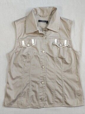 Vintage ORLY Tan Cotton Denim Utility Vest Boho Western Style, Size 10